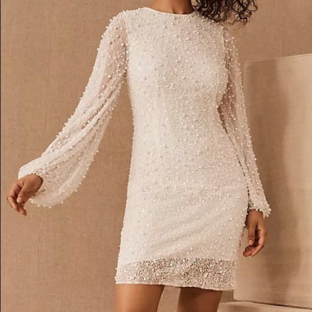 White beaded mini dress -Anthropologie bridal